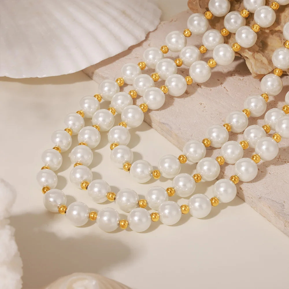 Necklace for Women No Fade Clavicle Chain 12mm White Shell Beaded Stainless Steel Charm Female Jewelry Gift