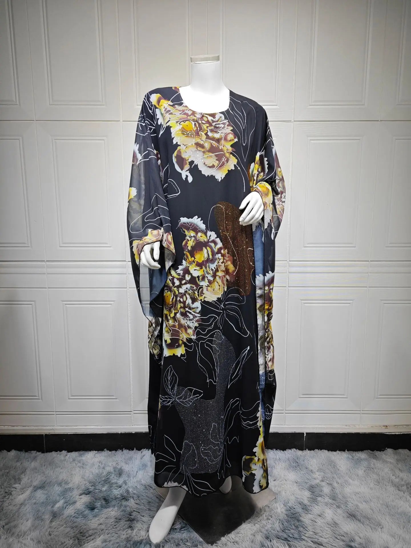 Muslim Dress for Women Chiffon Diamond Party Abaya Dresses Arab Long Robe Morocco Dubai Kaftan Vestidos Jalabiya Ramadan Eid
