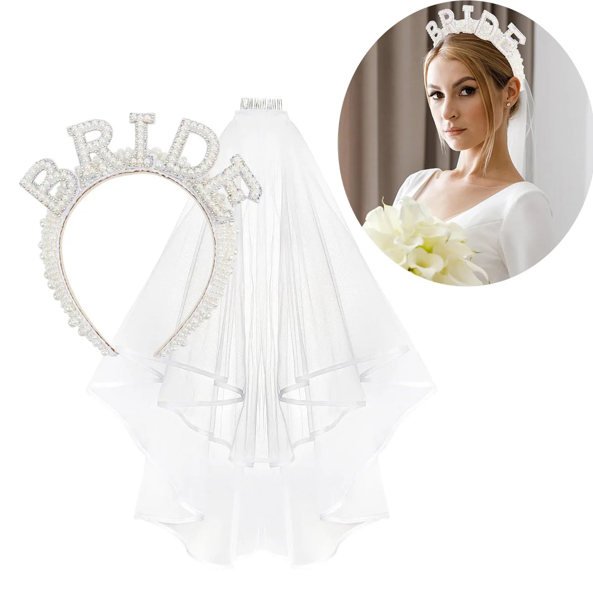 Handmade Bridal Pearl Headband BRIDE Alphabet Beads Elegant Masquerade Headdress Wedding Party Hair Accessories Photography Prop