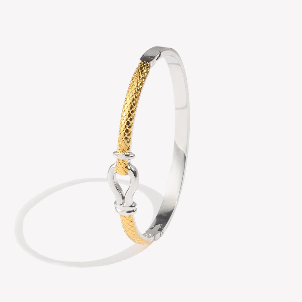 E.B.belle New Design Double Color Lines knot Bangles 18K Gold Plated Stainless Steel Waterproof Fashion Women Statement Jewelry