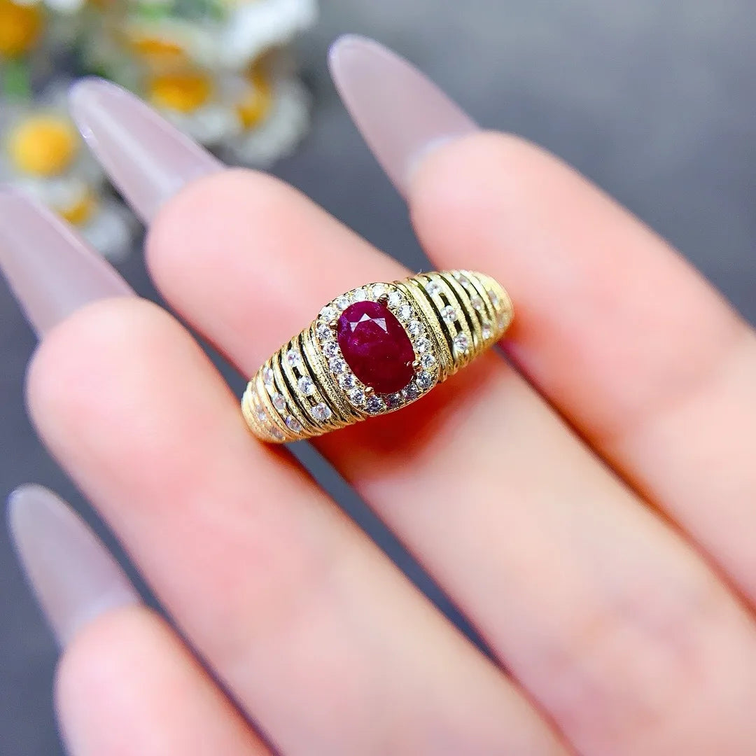 Women S925 Sterling Silver Ring Features A Gorgeous Natural Ruby A Designer Fashion Jewelry Piece Ideal for Elegant Gifting