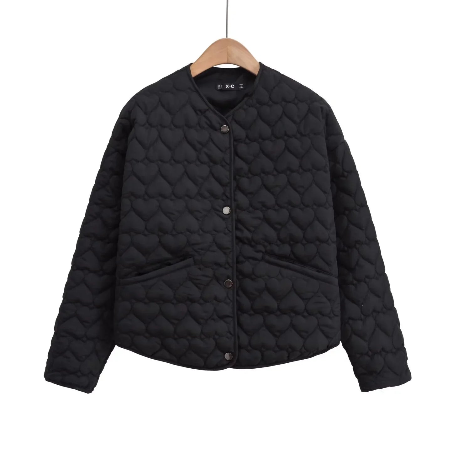 Women's outerwear 2025 heart-shaped quilted cotton jacket women's Korean round neck jacket cotton jacket