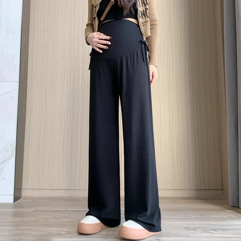 Maternity Trousers Spring and Autumn Outside Wear New Summer Petite Casual Drawstring Straight Wide Leg Trousers Maternity Wear