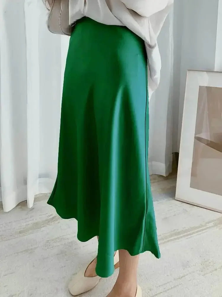 Elegant Skirts for Women Satin High Waisted 2025 New Slim Fit Long Skirt Fashion Temperament Simple Versatile Grey Black Skirts