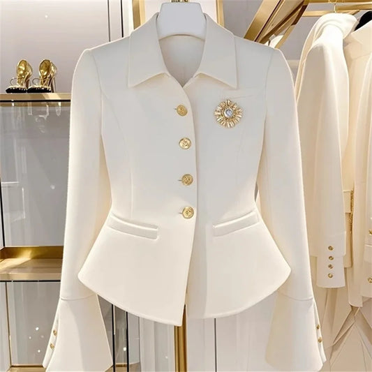 Women's Blazer Coat New 2025 Autumn Long Sleeve Casual Single Breasted Elegant Office Waist Ladies Suit Jacket Lady Outerwear