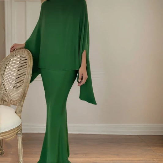 Elegant Floral Print Dress Suits Fashion Silk Beaded Loose Pencil Maxi Skirt Suit Two Piece Set Simple Party Gown Dresses Sets