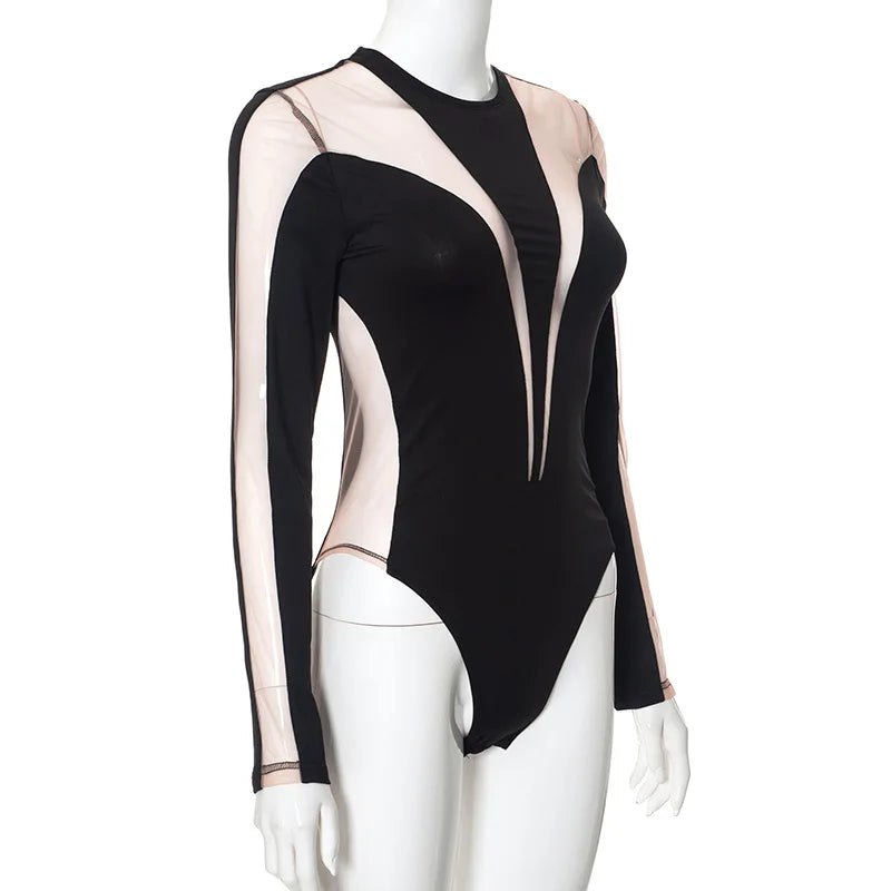 See Through Sexy Bodysuit Lingerie Long Sleeve Lenceria Tranparente One-Pieces Body Feminino Skinny Corset Top Women Rave Outfit