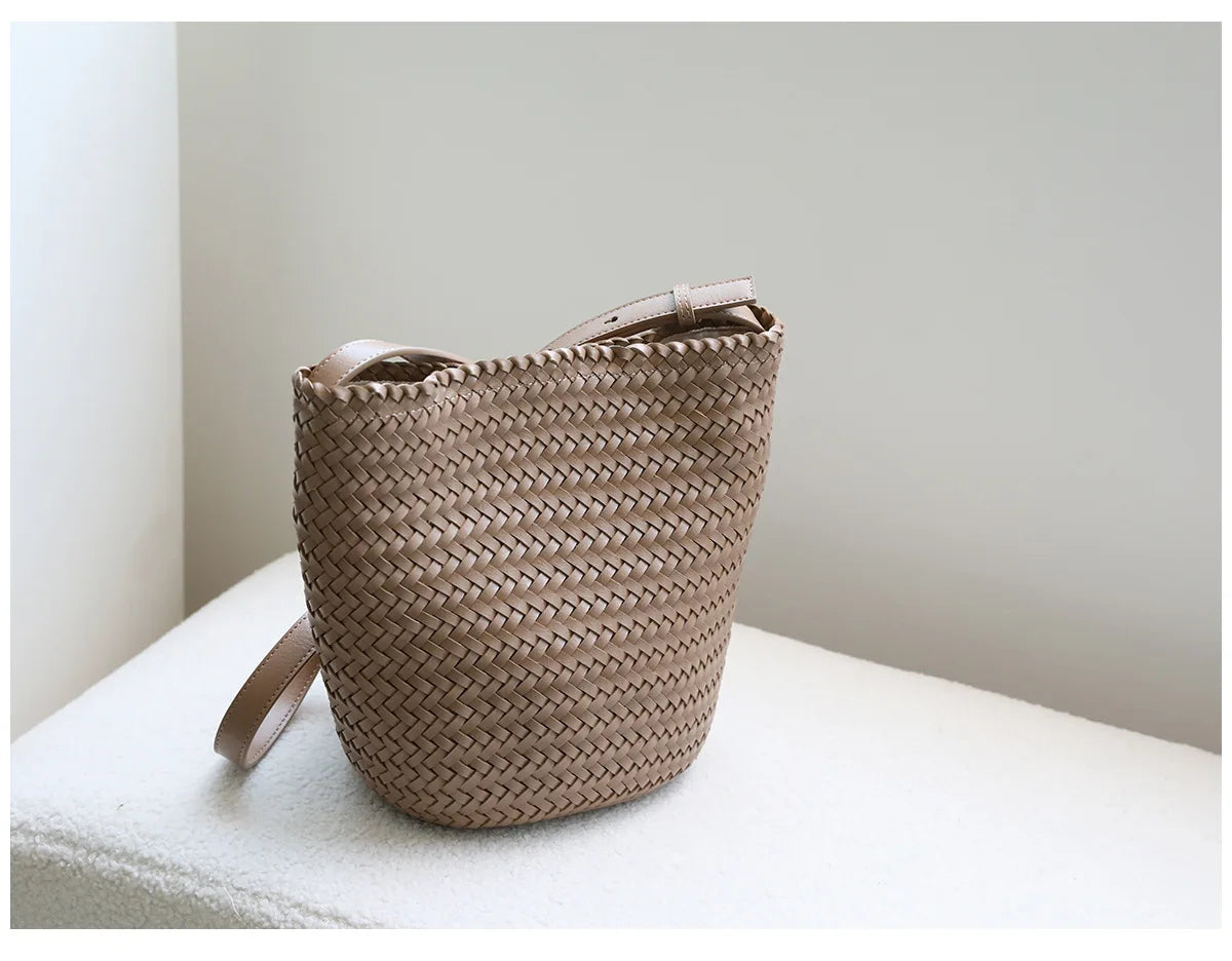 Motingsome Handwoven Bag Women's Bucket Luxury Designer Bags Niche Casual Bucket Bag Handmade French Retro Shulder Purse 2025