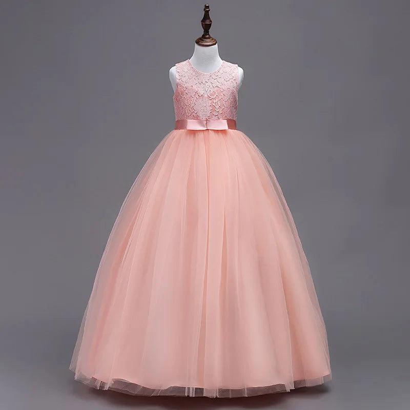 Teen Elegant Dresses For Girls Lace Dress Embroidered Gown Princess Children Formal Evening Kids Flower Girls Wedding Vestidos