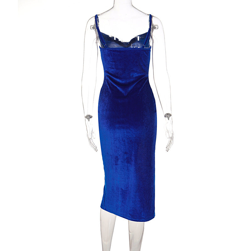 2024 Elegant Evening Gown For Women Summer Velvet Midi Bodycon Dress Women Sleeveless Off Shoulder Backless Party Club Dresses