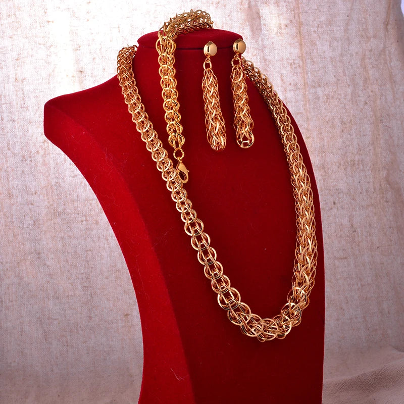 Dubai Fashion Bridal Jewelry Set Indian Wedding 24k Gold Plated Necklace&Earrings Set for Arab Party Gifts
