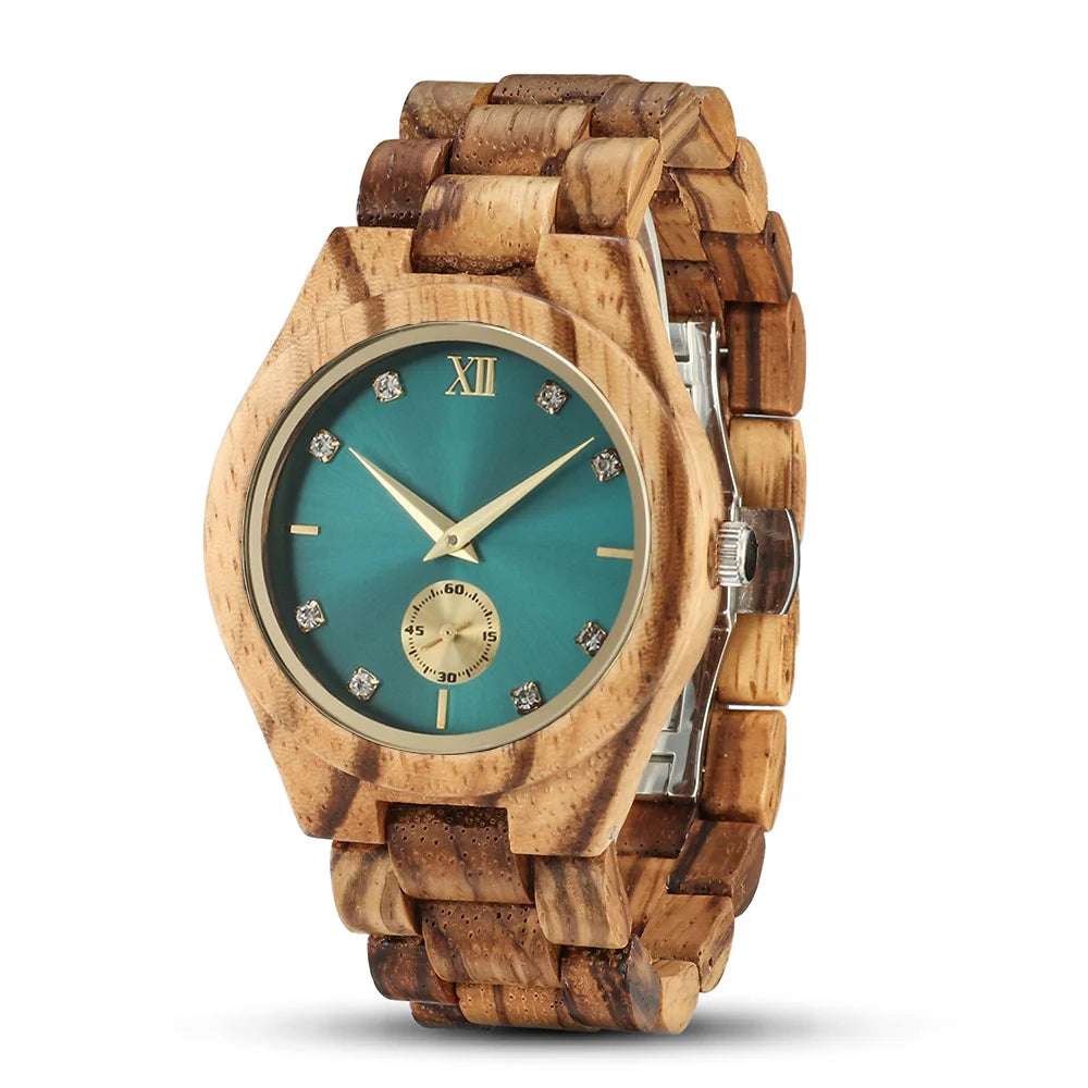 Wood Wrist Watch For Women Simulated Diamond Dial Wooden Clock Wife Girlfriend Fashion Anniversary Personalized Giftsfor Ladies