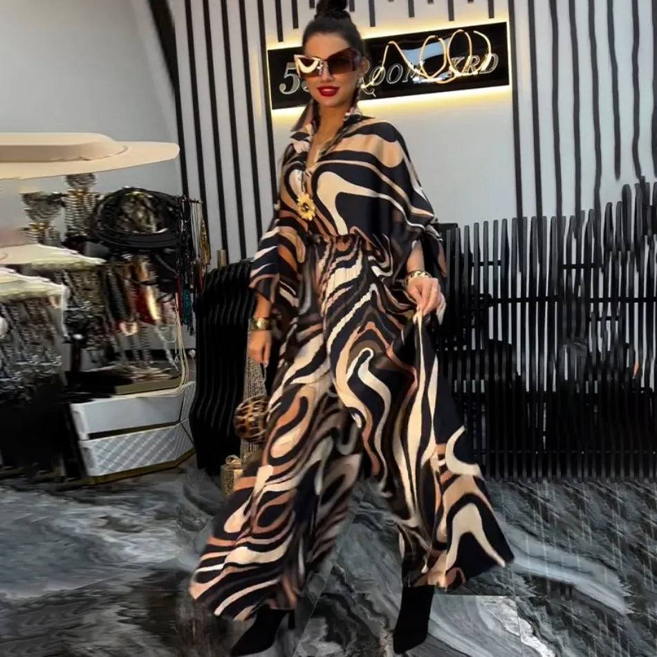 Women's Two Pieces Set Spring  Autumn New Elegant Printed Long Sleeves Tops Suits Fashionable Casual Loose Wide Leg Pants Sets