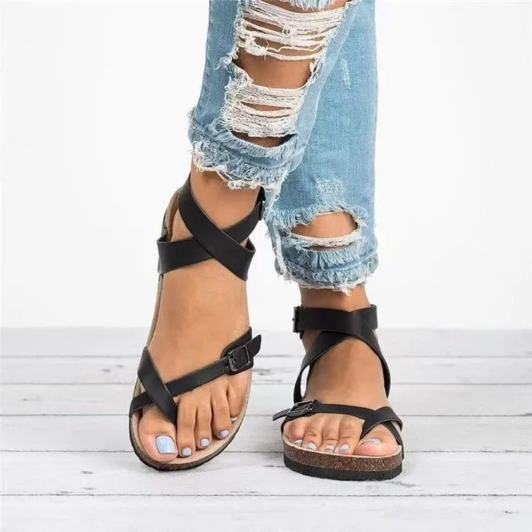 New summer large-size sandals with soft soles, fashionable, casual and sexy toe-hugging wrap-around strappy sandals for women.