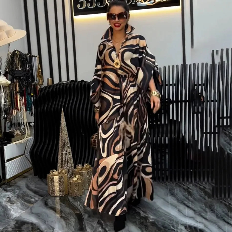 Women's Two Pieces Set Spring  Autumn New Elegant Printed Long Sleeves Tops Suits Fashionable Casual Loose Wide Leg Pants Sets