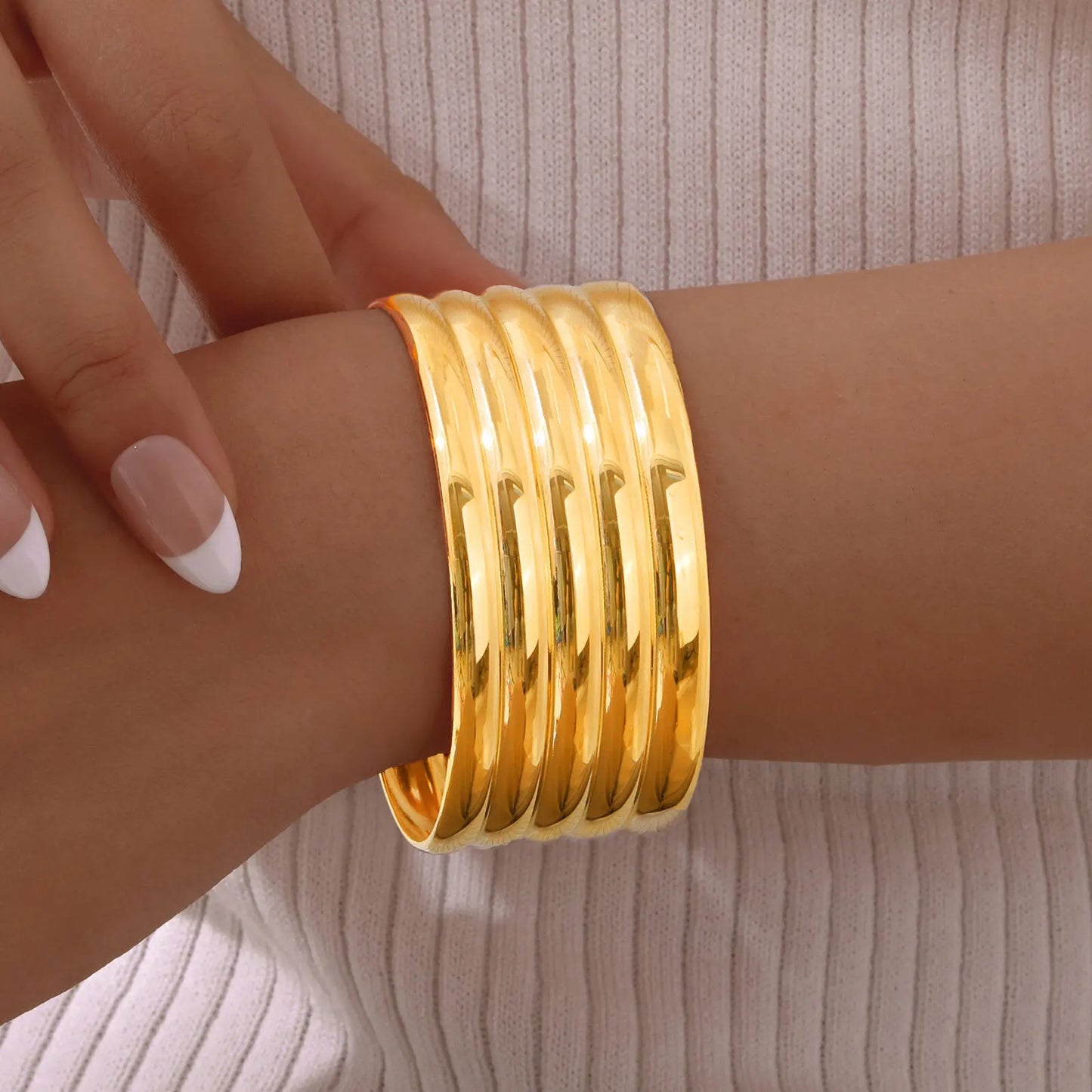 Simple Bangle for Women, Luxury Geometric Adjustable Stainless Steel Bangles, Stainless Steel 18K Plated Vintage Jewelry Gift