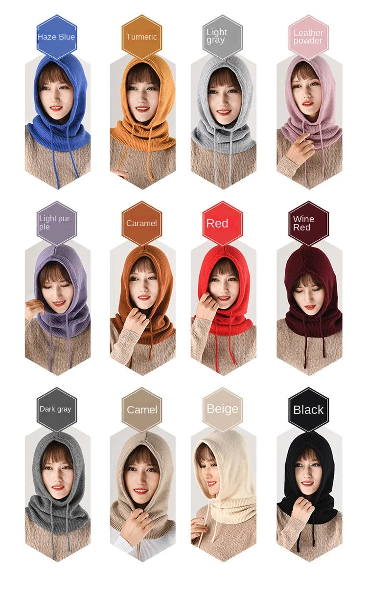 Winter Hats for Women, Wool Blend Hooded Scarf Hat for Girls Balaclava Knit Skull Cap Beanie Hat Neck Gaiters