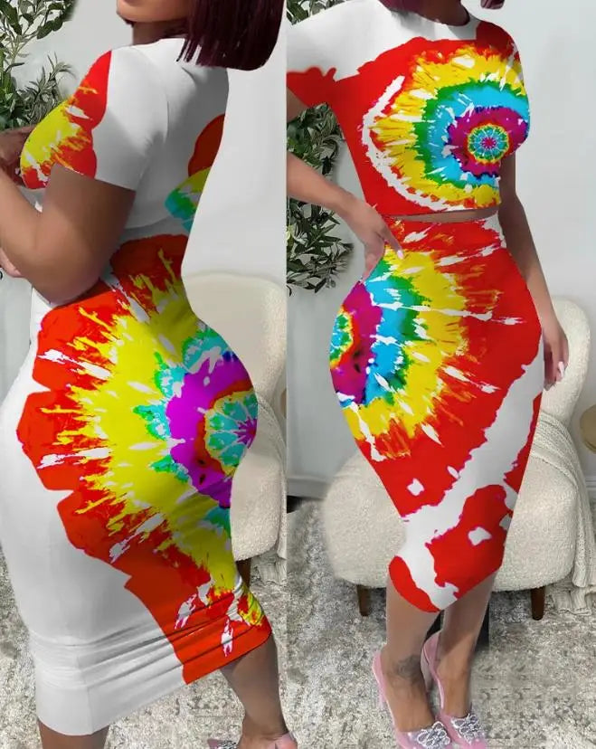 Womens Two Piece Sets Elegant Sexy Outfit Short Sleeve Top & High Waist Skirt Set New Fashion 2023 Summer Casual Female Suit