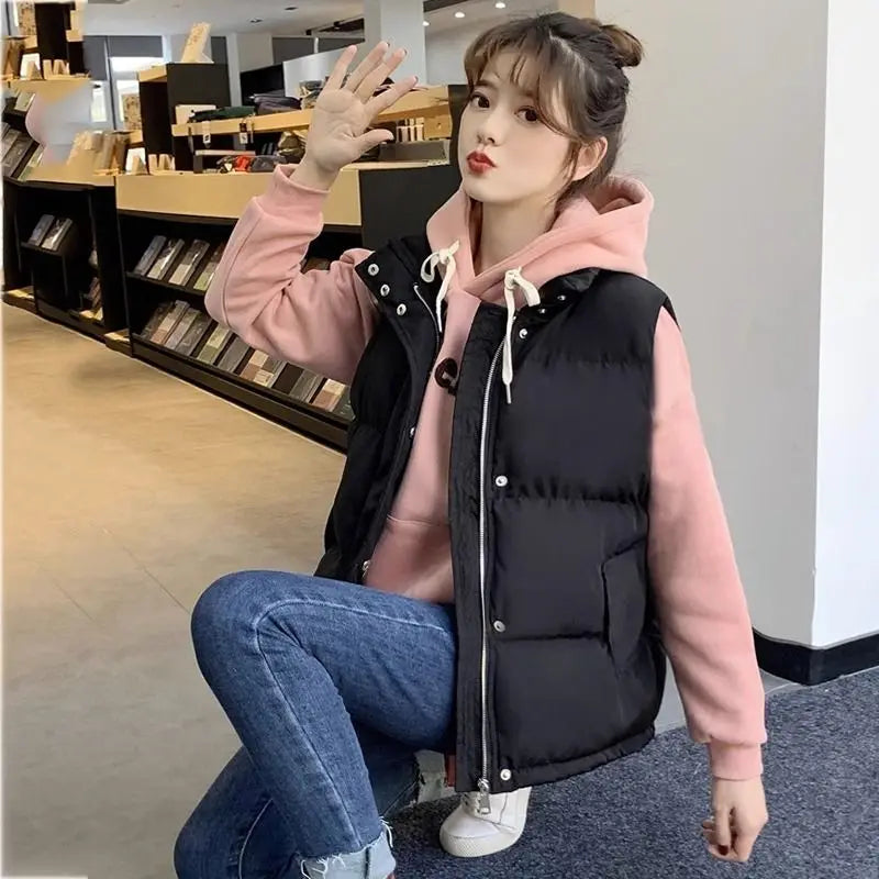 2024 Autumn/winter New Women's Outerwear Simple Shoulder Vest Versatile Half-polo/turtle Neck Sleeveless Horse Rider Vest Trendy