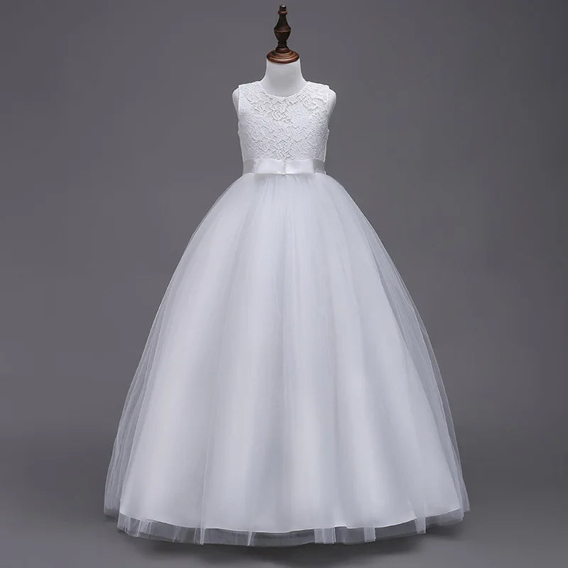 Teen Elegant Dresses For Girls Lace Dress Embroidered Gown Princess Children Formal Evening Kids Flower Girls Wedding Vestidos