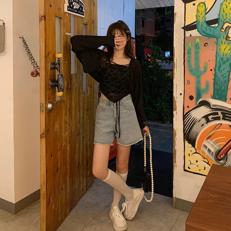 Sweater Cardigan Women Summer Thin All-match Sun-proof Lace-up Simple Fashion Street Wear Vacation Popular Casual Vintage Chic