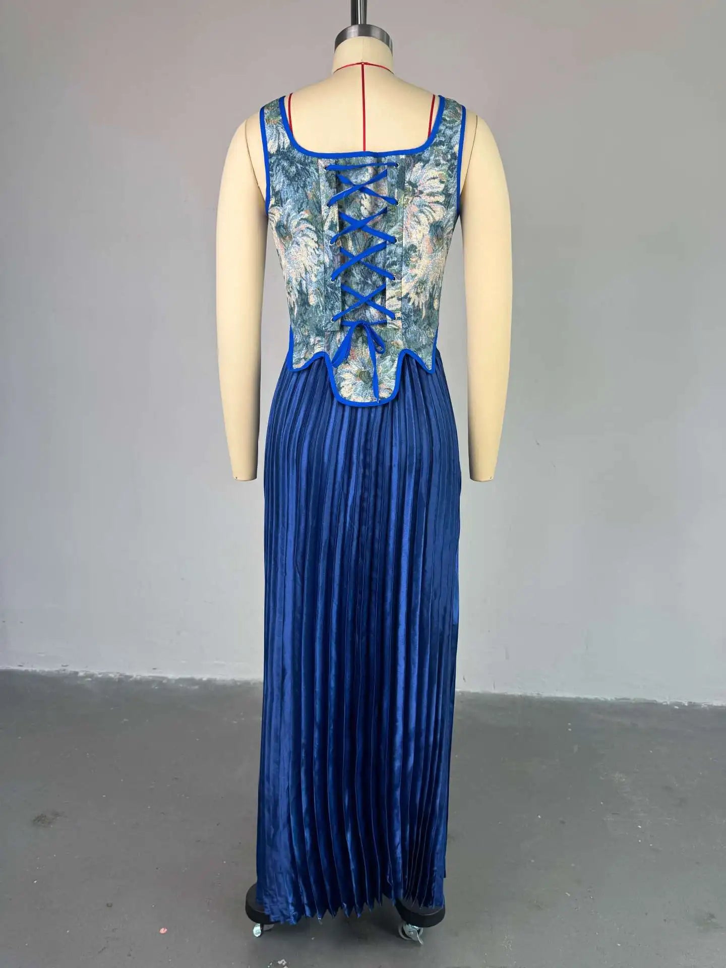Elegant Party Dresses Woman Sexy New Sweet and Fresh Printed Waist Collection Tank Top High Waist Pleated Skirt Two Piece Set