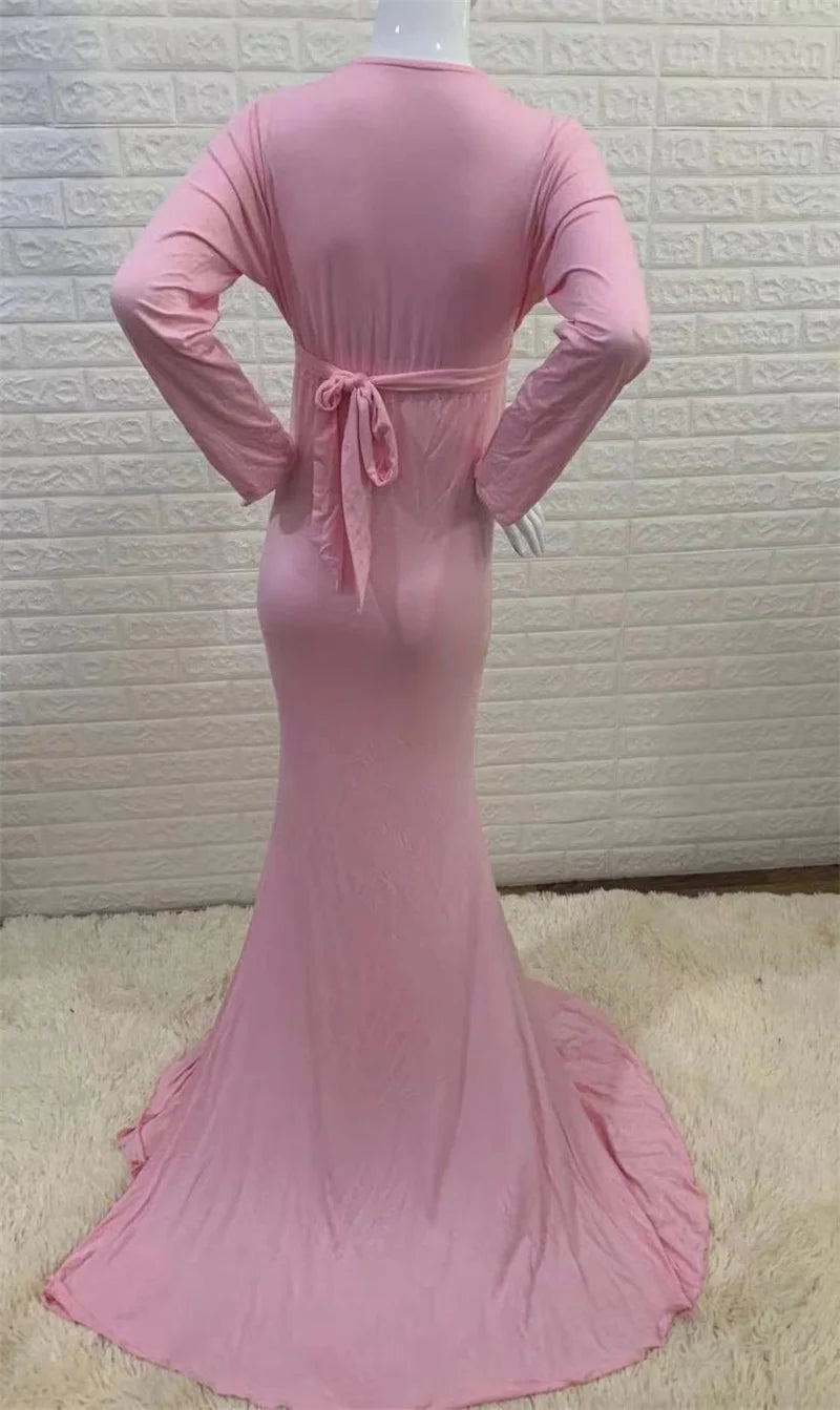 2024 Elegant Maternity Dresses For Photo Shoot Pregnant Women Dress Long Sleeve V-Neck Pregnancy Photography Shower Dress
