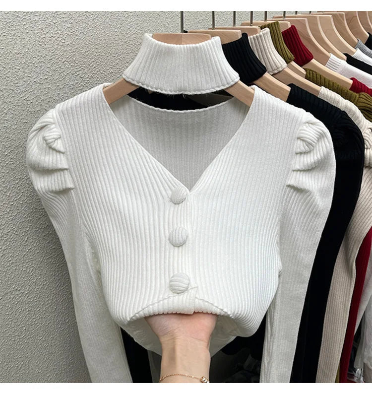 Red Sweater Knitted Sweater Women's Inner Layering Shirt with Unique Unique V-neck Halter Top Design for Autumn and Winter