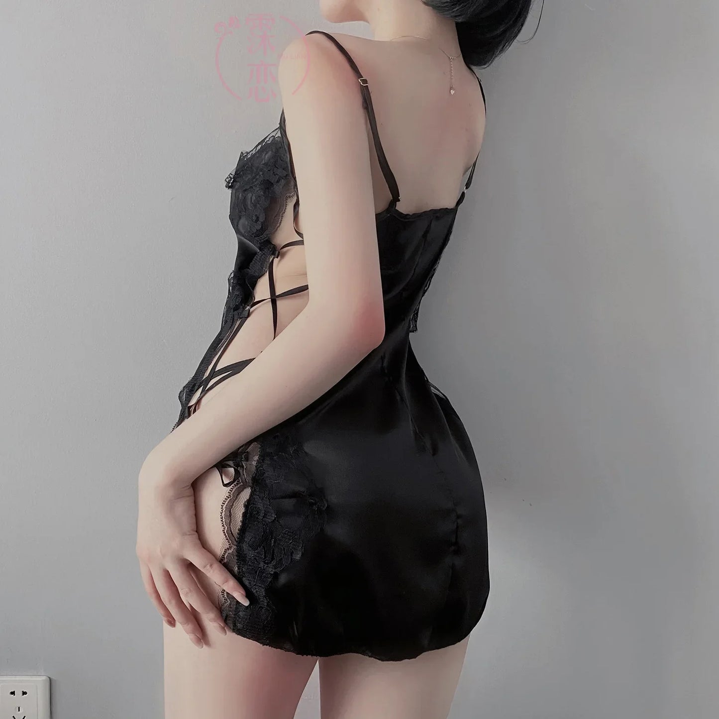 Satin Nightgown Lady Sexy Bowknot Lace Lingerie Spaghetti Strap Night Dress For Women Nighties Sleeveless Sleepwear Nightwear
