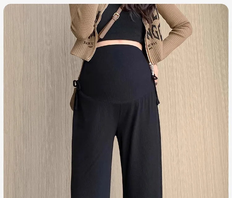 Maternity Trousers Spring and Autumn Outside Wear New Summer Petite Casual Drawstring Straight Wide Leg Trousers Maternity Wear