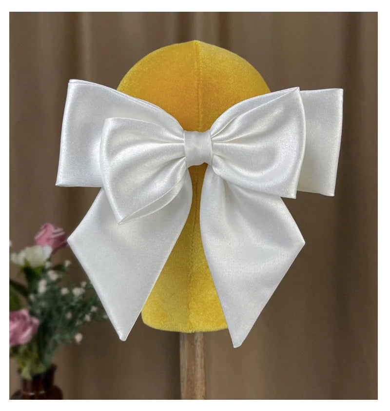 Bridal White Satin Bow Barrettes Wedding  Side Clip  Headdress Elegant  hair accessories for women