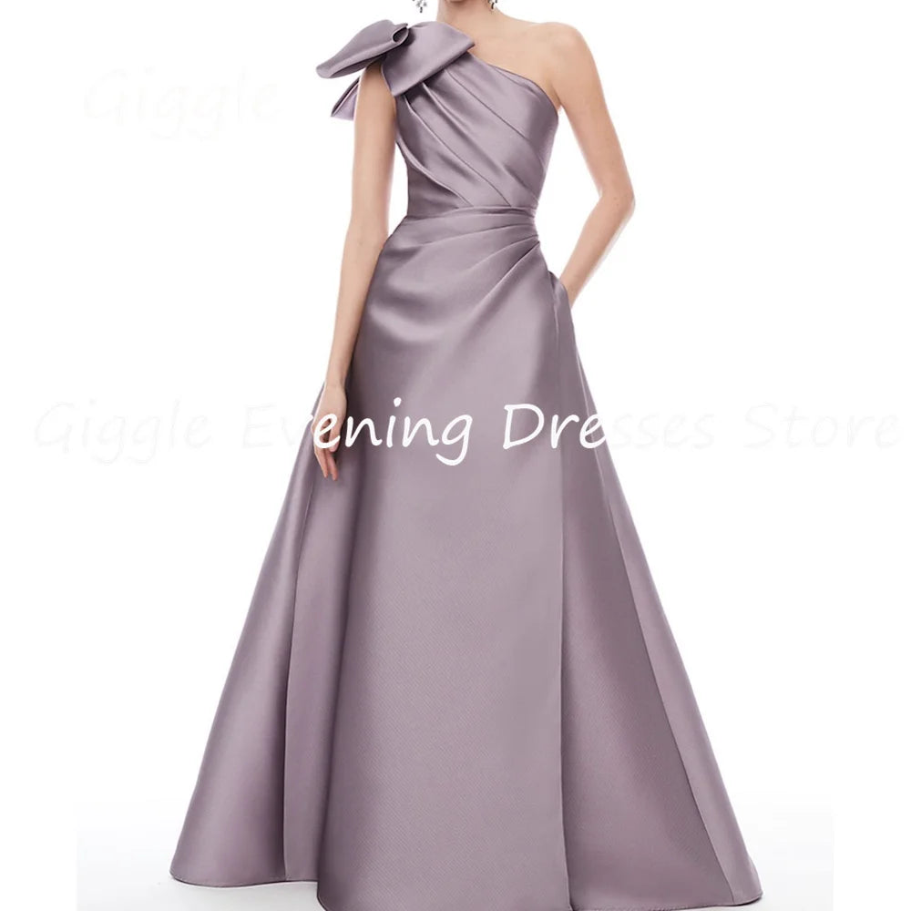 Giggle Customized  Party Formal Gown For Women Satin A-line Bow One-shoulder Floor Length elegant luxurious evening dresses 2025