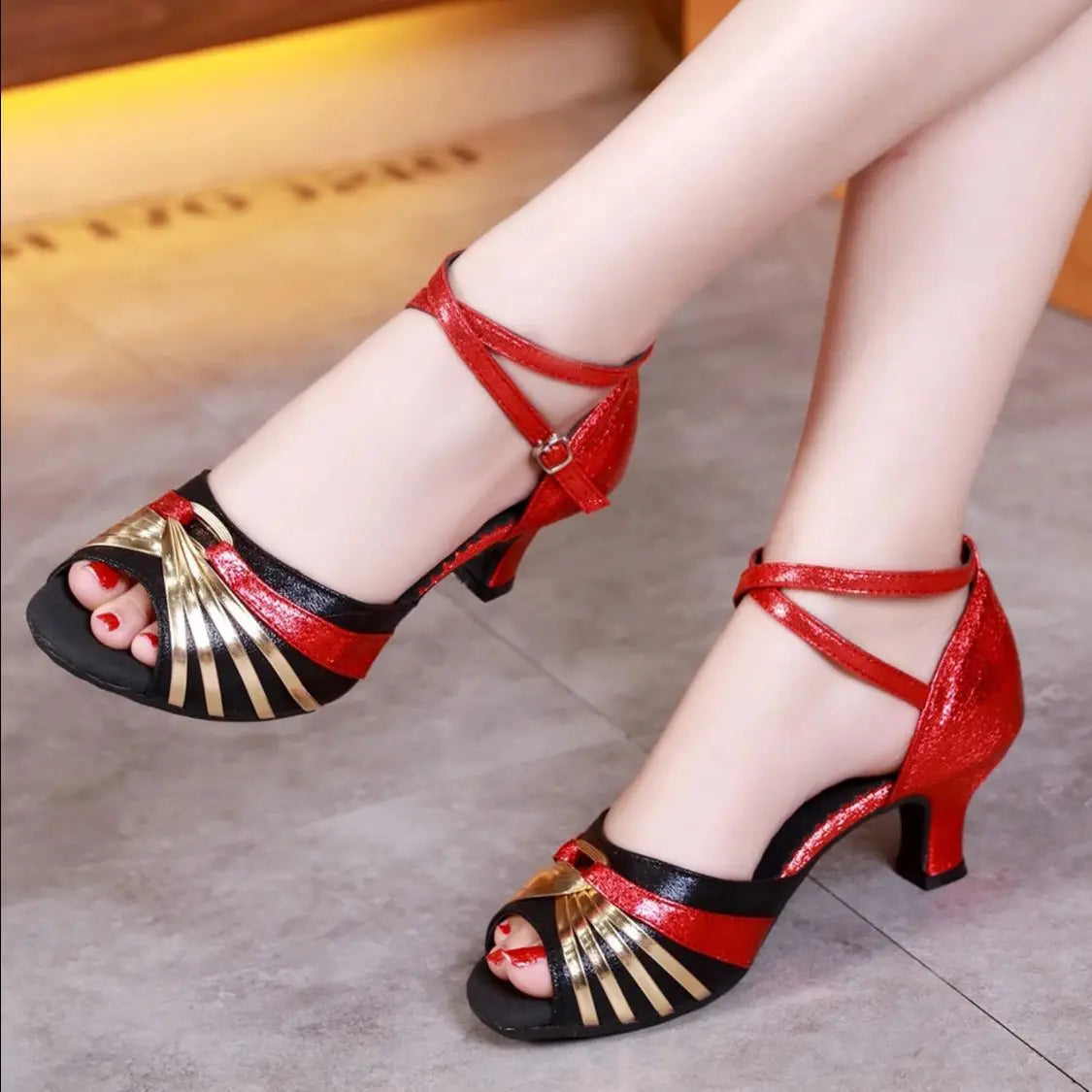Women's Bachata Swing Salsa Latin Ballroom Dance Shoes Outdoor High Heels Peep Toe Performance Latin Dance Shoes for Woman