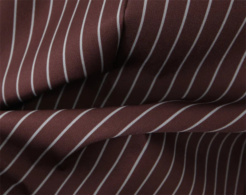 Women's Suit - Blogger Style Brown Striped Loose Fit Two-Button Versatile Blazer Spring and Autumn Fashion Women's Wear