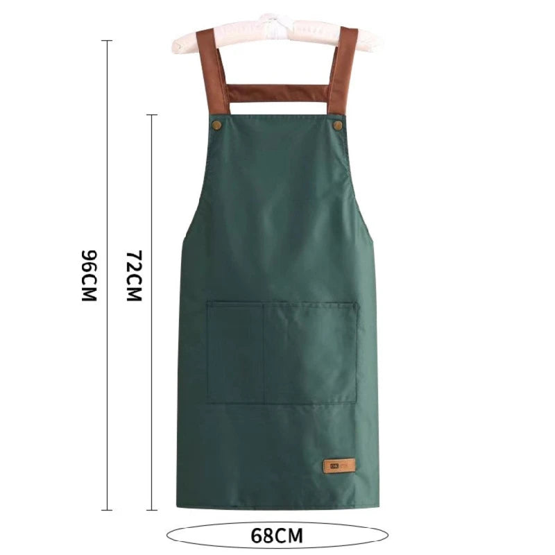 Kitchen Apron Rivet Strap Leather Apron Multi-functional Stain-resistant Oil-proof Waterproof Cooking Solid Color Hotel Workwear