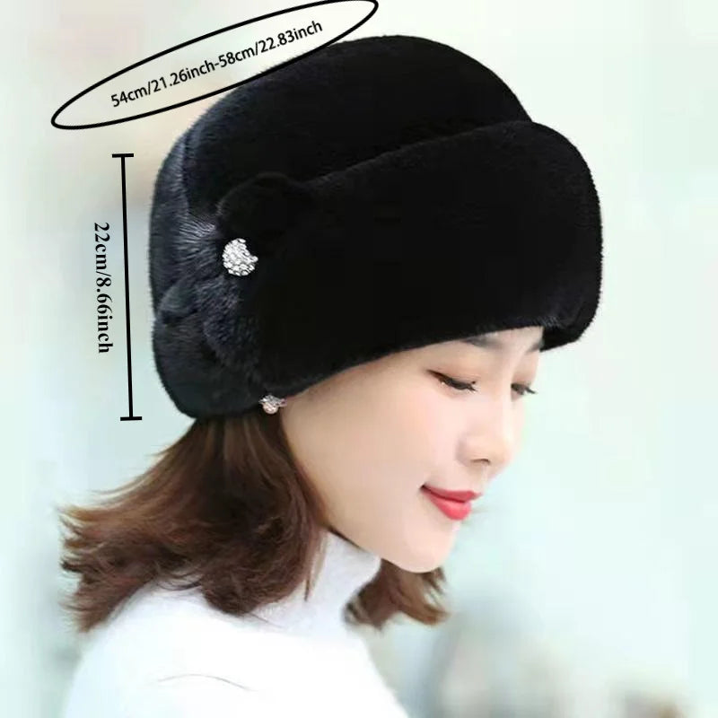 Hat for Women, Versatile and Fashionable, with Warm and Thick Windproof Ears, Suitable for Middle-aged and Elderly People