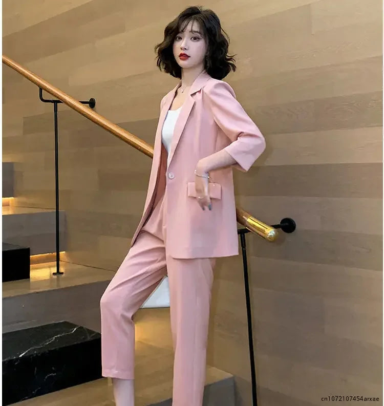 Women's Business Suit Summer New Fashion Temperament Casual Online Celebrity Business Suit Small Professional Suit Two Pieces