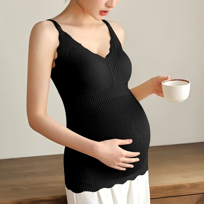 Maternity Nursing Tank Top – Summer Thin Camisole for Breastfeeding, Wearable Without Bra, Postpartum Anti-Exposure Vest