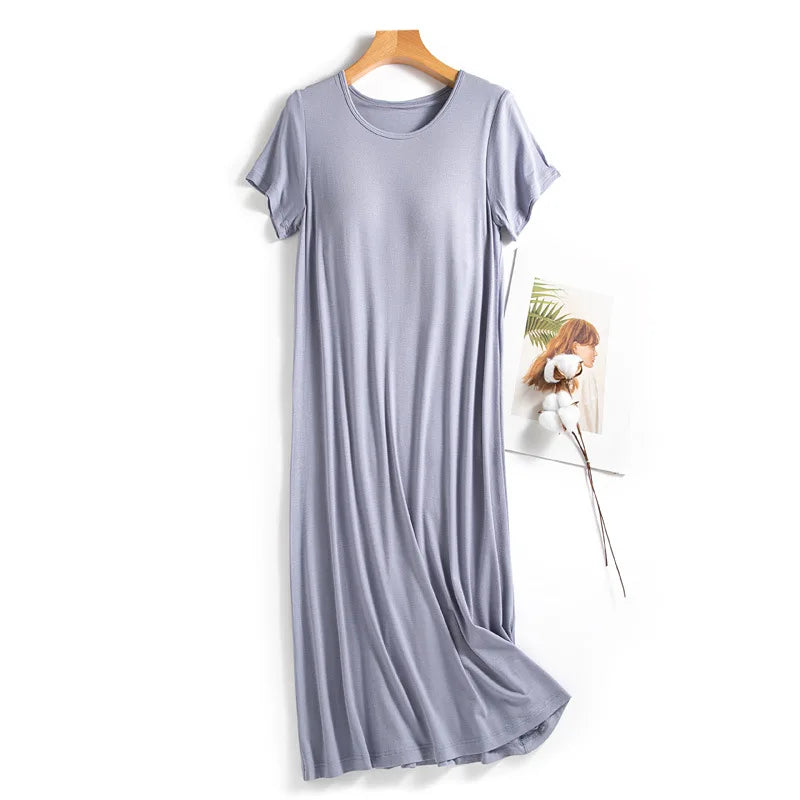 Women's Nightie New Modal Short Sleeve Home Wear Nightdress Casual Chest Pad Comfort Summer Nightgown Female Nightwear Dress