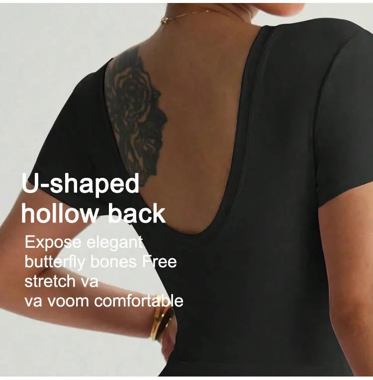 Women Yoga Bodysuit Short Dress Slimming Open Back Two Piece Look Anti See Through Athletic Tennis Skirt for Outdoor Workout