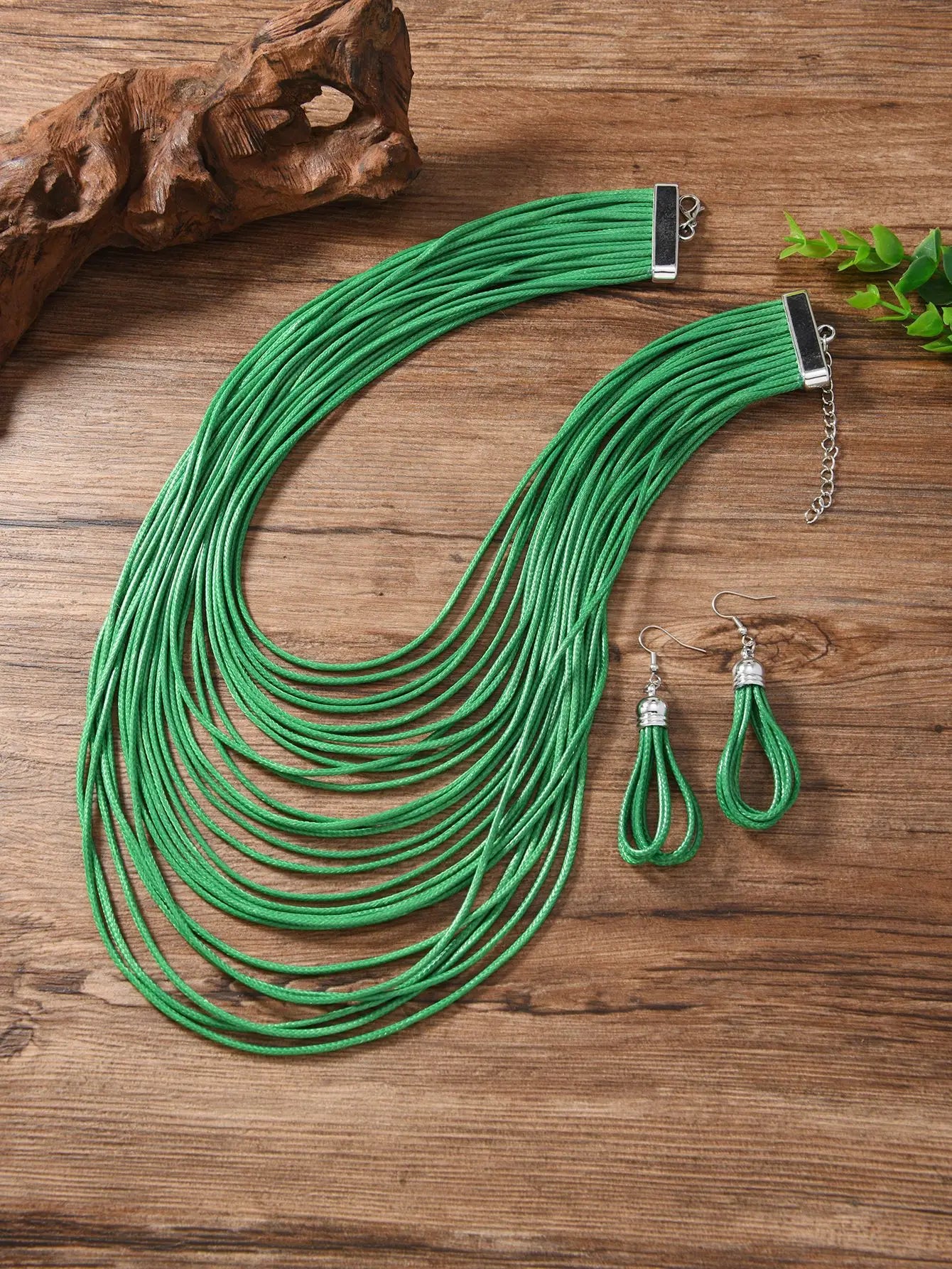Jewelry Sets for Women, Multi-layer Wax Thread Hand-woven Necklace, Fashion and Personality Choker + Dangle Earrings