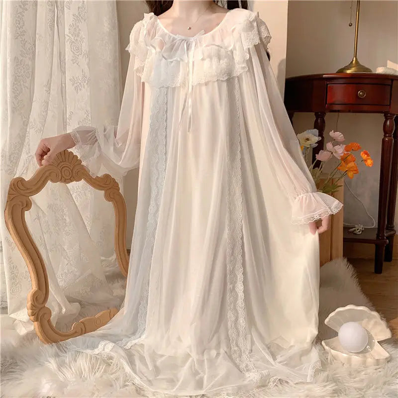 Sleepwear Women Nightwear Women's Sweet New Summer Long-sleeved Sexy Lace Home Clothes Night Gown Sleep Dress