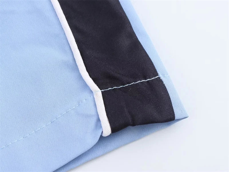 Women's Suit 2025 Autumn New Style Blue Long-Sleeve Striped Decorative Jacket and Pants Suit Casual Fashion Everyday Sports
