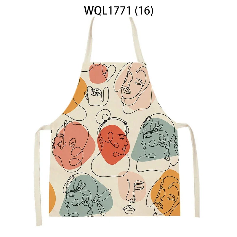 Kitchen Apron Modern Girl Plants Pattern Linen Aprons for Women Men Household Cleaning Apron Cooking Baking Accessories