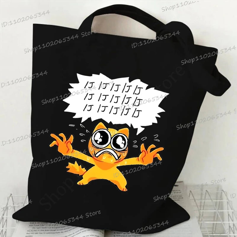 Women's Handbags Meme Cat Funny Canvas Shopping Bags Cartoon Animal Shoulder Bag Folding Reusable Tote Bags For Women Men
