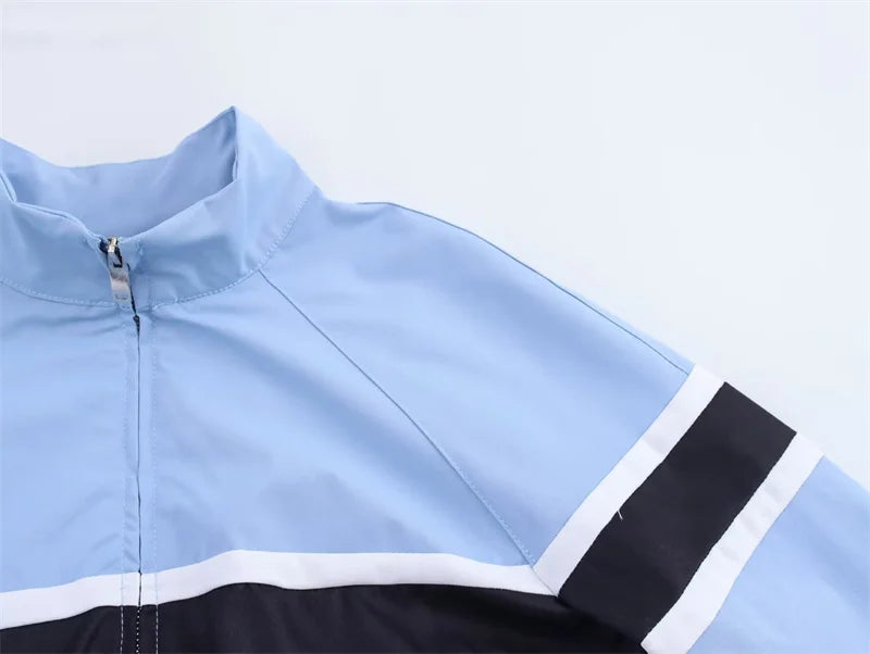 Women's Suit 2025 Autumn New Style Blue Long-Sleeve Striped Decorative Jacket and Pants Suit Casual Fashion Everyday Sports