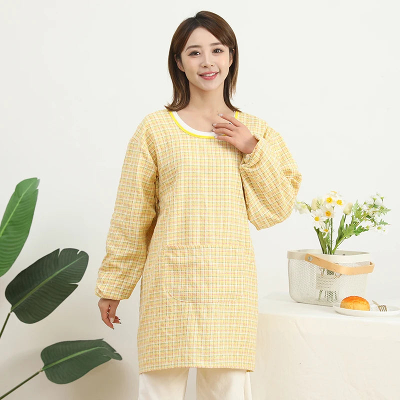 Fashionable Striped Apron For Home Kitchen Cooking Long Sleeved Women's Cute Anti Stain Work Dining Work Clothes Smock