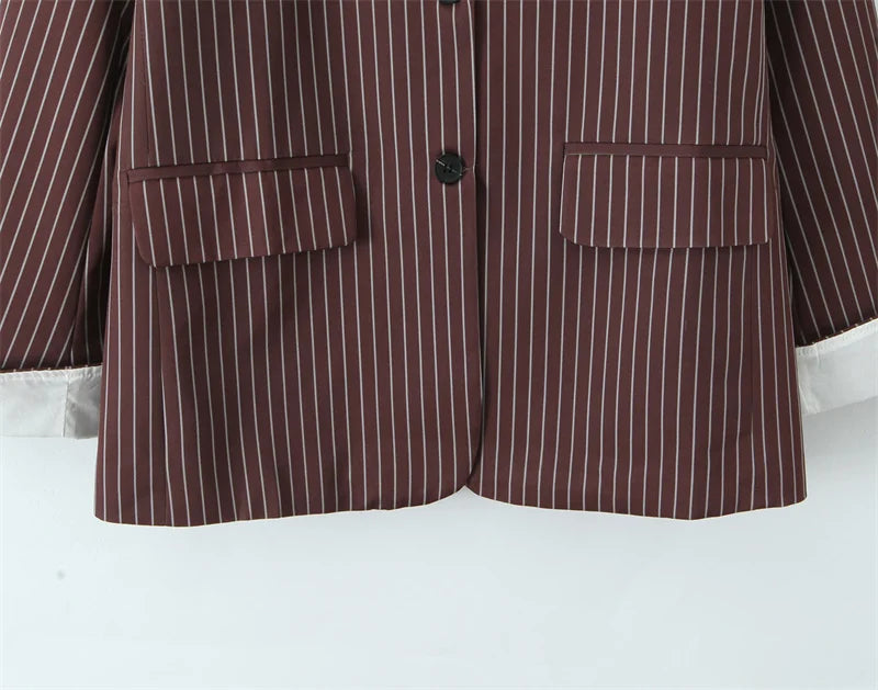 Women's Suit - Blogger Style Brown Striped Loose Fit Two-Button Versatile Blazer Spring and Autumn Fashion Women's Wear