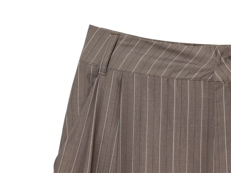 Women's Suit 2025 New Fashion Autumn Striped Shoulder Pads Belt Blazer and Pleated Pants Suit for Women Casual Chic Ladies Set