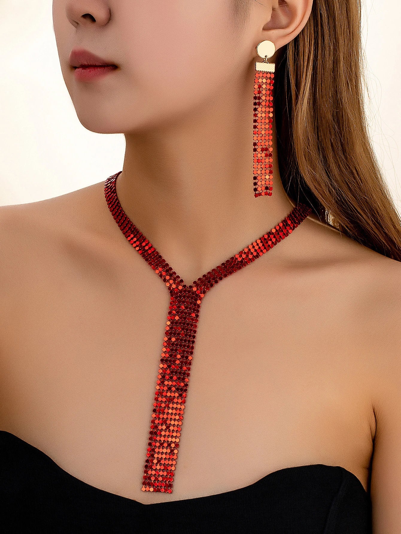 Jewelry Set For Women Girls Earrings Necklace Personality Exaggerated Metal Holiday Party Gift OL ES004